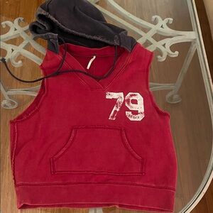Free People Red and Black Sleeveless Hoodie